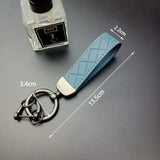 Gold-color Metal Keyring Colorful Plaid PU Leather Car Keychain