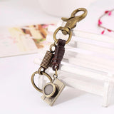Punk Style Mini Camera Keyring Leather Key Chain Men Women Couple Keychain