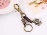 Punk Style Mini Camera Keyring Leather Key Chain Men Women Couple Keychain