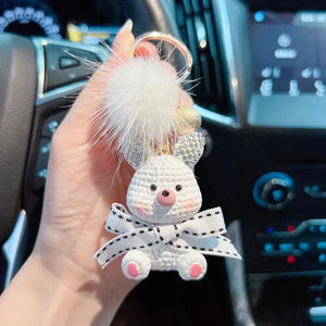 Rhinestone Animal Key Chain Mink Hair Cartoon Figure Car Key Chain