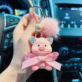 Rhinestone Animal Key Chain Mink Hair Cartoon Figure Car Key Chain