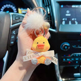 Rhinestone Animal Key Chain Mink Hair Cartoon Figure Car Key Chain
