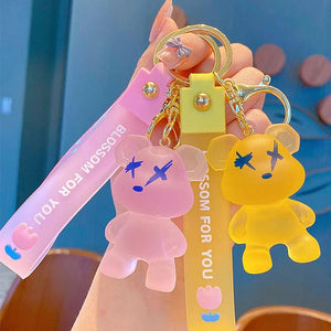 Crystal Bear Key Chain Transparent Animal Keyring Backpack Pendant
