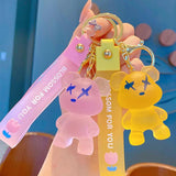 Crystal Bear Key Chain Transparent Animal Keyring Backpack Pendant