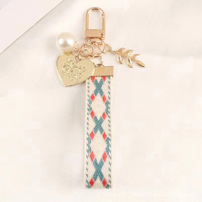 Striped Cloth Belt Keychain Car Alloy Pendant