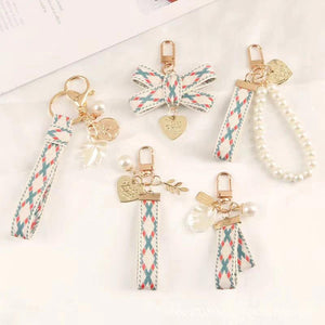 Striped Cloth Belt Keychain Car Alloy Pendant