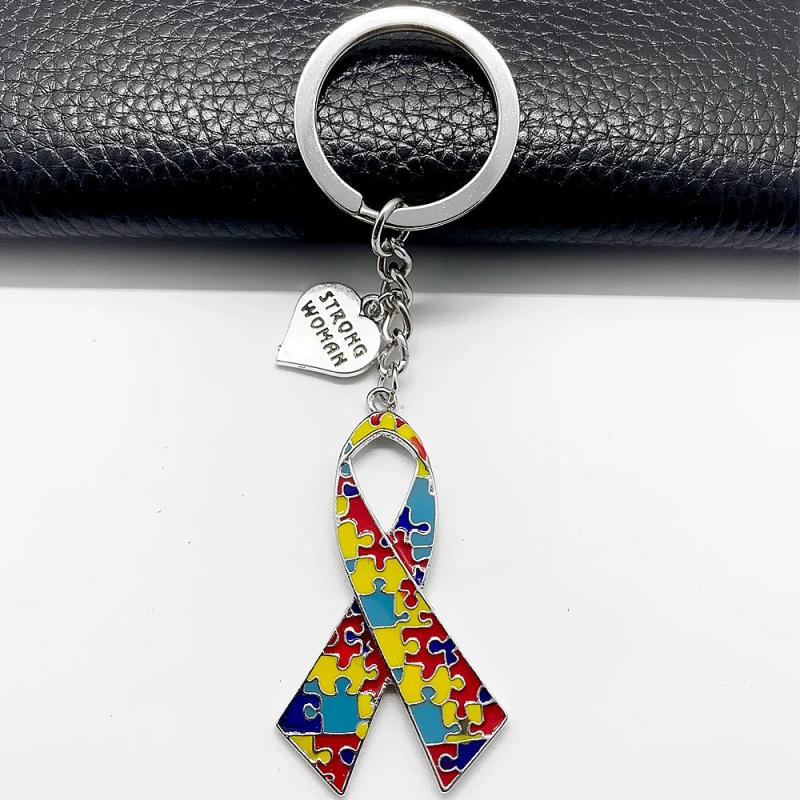 Autism Awareness Enamel Puzzle Ribbon Keychain
