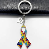 Autism Awareness Enamel Puzzle Ribbon Keychain