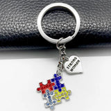 Autism Awareness Enamel Puzzle Ribbon Keychain