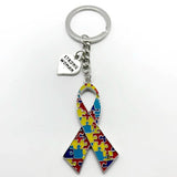 Autism Awareness Enamel Puzzle Ribbon Keychain