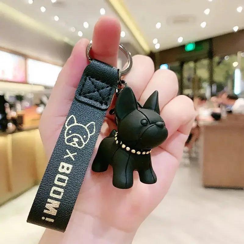 Colorful Punk Frenchie Keychain Leather Bag Pendant Jewelry Trinket Car Key Ring