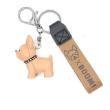 Colorful Punk Frenchie Keychain Leather Bag Pendant Jewelry Trinket Car Key Ring