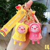 Raincoat Pig Cartoon Keychain Umbrella Rainbow Couple Bag Pendant Doll