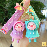 Raincoat Pig Cartoon Keychain Umbrella Rainbow Couple Bag Pendant Doll