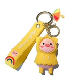 Raincoat Pig Cartoon Keychain Umbrella Rainbow Couple Bag Pendant Doll