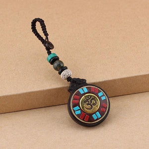 Vintage Nepal Thangka Buddha Keychain Pendant Lucky Wood Key Chain