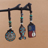 Vintage Nepal Thangka Buddha Keychain Pendant Lucky Wood Key Chain