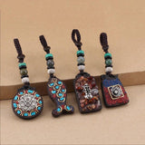 Vintage Nepal Thangka Buddha Keychain Pendant Lucky Wood Key Chain