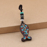 Vintage Nepal Thangka Buddha Keychain Pendant Lucky Wood Key Chain