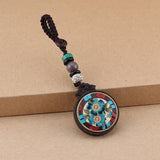 Vintage Nepal Thangka Buddha Keychain Pendant Lucky Wood Key Chain