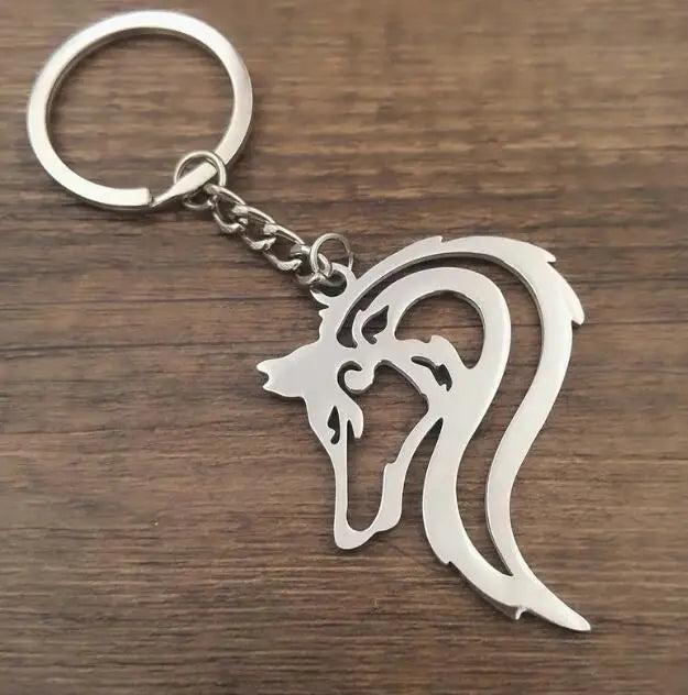 Stainless Steel Lone Wolf Keychain Charm Key Ring