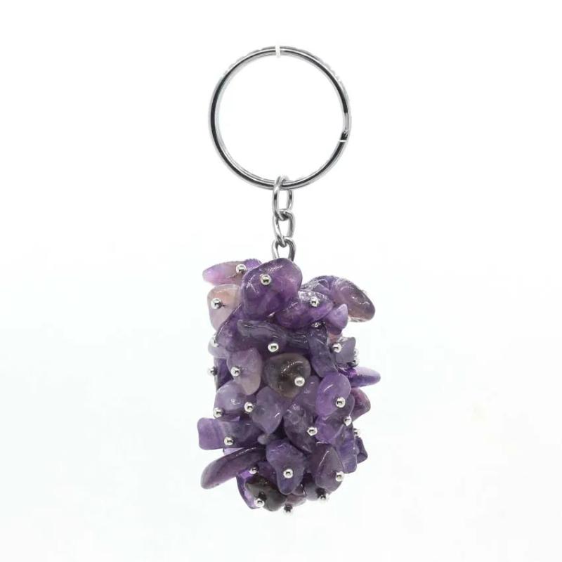 KFT Natural Gravel Stone Keychain Healing Crystal Quartz Lucky Key Ring