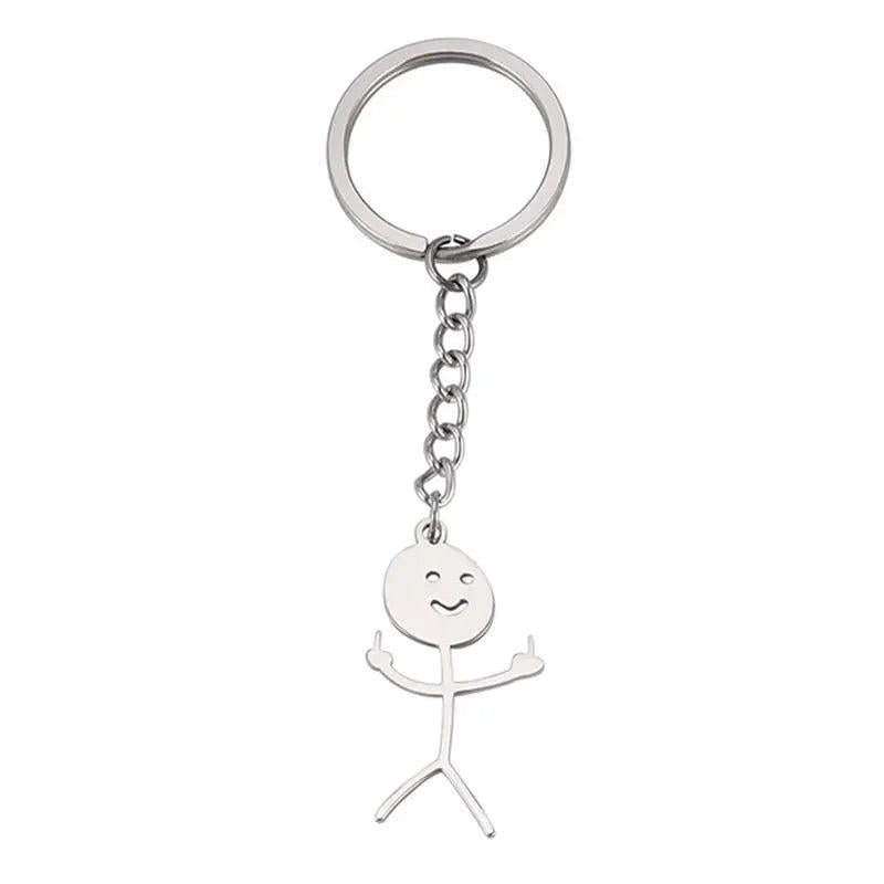 1PCS Middle Finger Stickman Keychain School Bag Car Key Pendant Trinket Gift