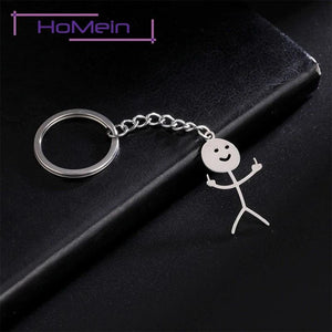 1PCS Middle Finger Stickman Keychain School Bag Car Key Pendant Trinket Gift