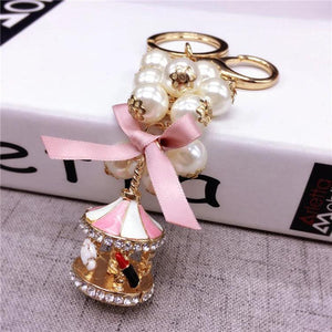 Carousel Pearl Keychain Ladies Bag Buckle Pendant