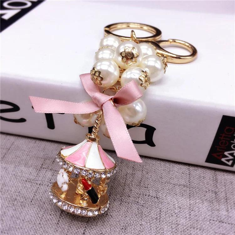 Carousel Pearl Keychain Ladies Bag Buckle Pendant