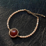 Colorful Agates Charm Bracelets Small Rice Pearl Strand Reiki Healing Chakra Aga