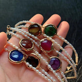 Colorful Agates Charm Bracelets Small Rice Pearl Strand Reiki Healing Chakra Aga