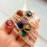 Colorful Agates Charm Bracelets Small Rice Pearl Strand Reiki Healing Chakra Aga
