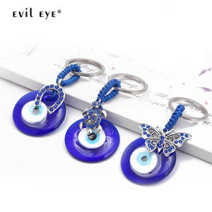 Butterfly Owl Tortoise Evil Eye Pendant Keychain Silver Key Chain Holder Jewelry