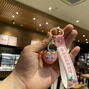 Strawberry Backpack Cartoon Keychain Bell Keyring Resin Couple Pendant