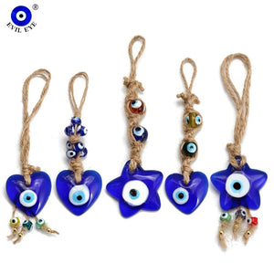 Evil Eye Pendant Wall Hanging Braided Rope Chain Tassel Heart Star Keychain