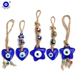 Evil Eye Pendant Wall Hanging Braided Rope Chain Tassel Heart Star Keychain