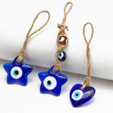 Evil Eye Pendant Wall Hanging Braided Rope Chain Tassel Heart Star Keychain
