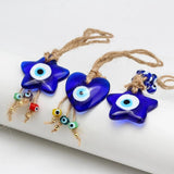 Evil Eye Pendant Wall Hanging Braided Rope Chain Tassel Heart Star Keychain