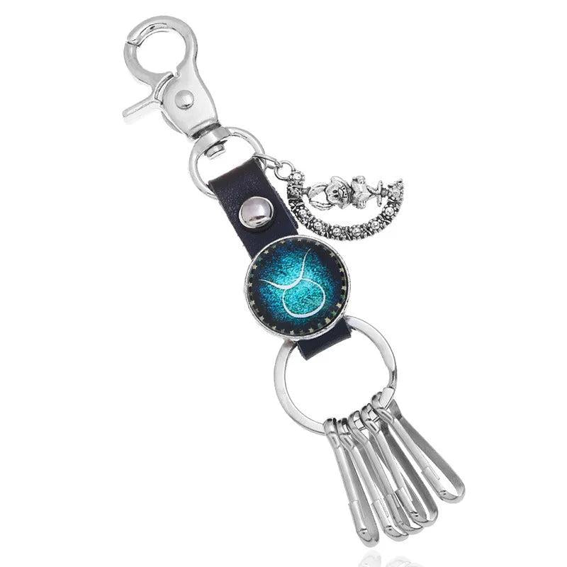 12 Constellation Key Ring Cattle-Leather Starry Sky Time Stone Key Chain