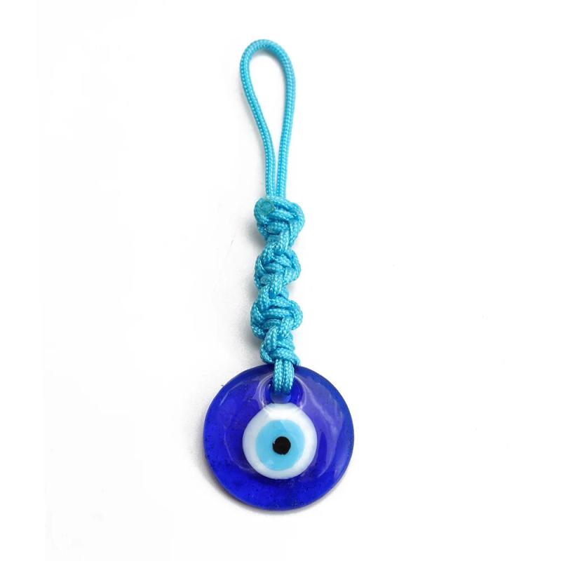 Glass Evil Eye Pendant Keychain Braided Rope Key Chain