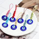 Glass Evil Eye Pendant Keychain Braided Rope Key Chain