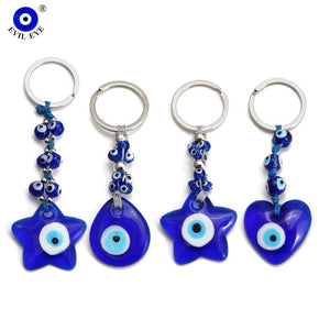Glass Evil Eye Pendant Keychain Heart Star Water Drop Key Chain Jewelry