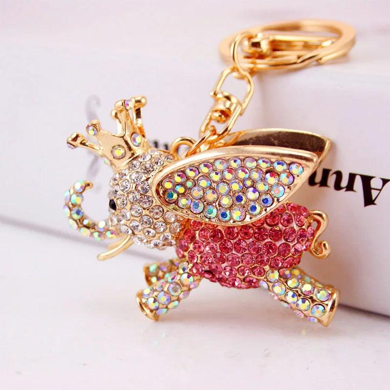 Korean-Style Flying Elephant Key Chain Crystal Set Animal Metal Pendant
