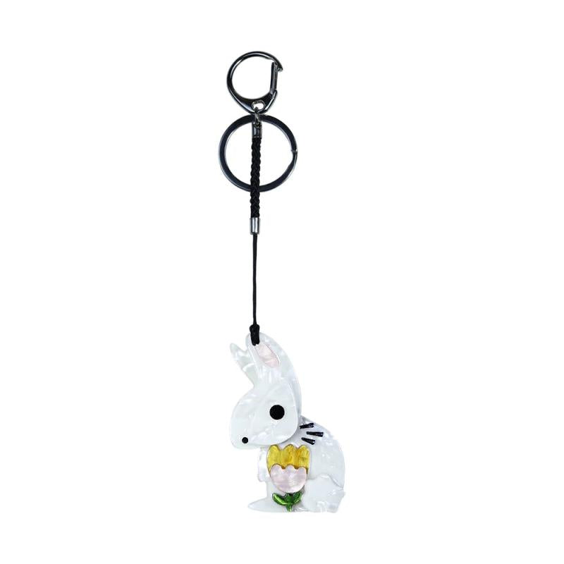 Acrylic Rabbit Keychain Stainless Steel Key Ring for Women Girls