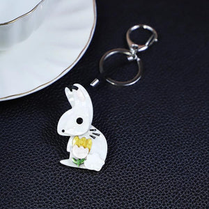 Acrylic Rabbit Keychain Stainless Steel Key Ring for Women Girls