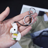 Acrylic Rabbit Keychain Stainless Steel Key Ring for Women Girls
