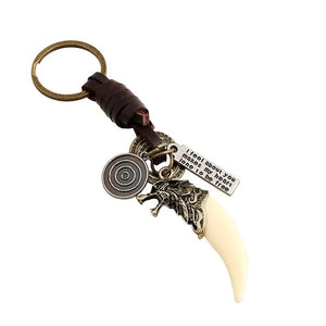 Vintage Wolf Fangs Pendant Cowhide Keychain Punk Jewelry Key Ring
