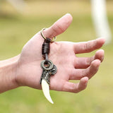 Vintage Wolf Fangs Pendant Cowhide Keychain Punk Jewelry Key Ring