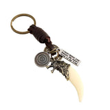 Vintage Wolf Fangs Pendant Cowhide Keychain Punk Jewelry Key Ring
